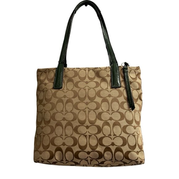Coach Purse Signature Jacquard North South Green Python Deep Khaki Shoulder Bag - Picture 2 of 16